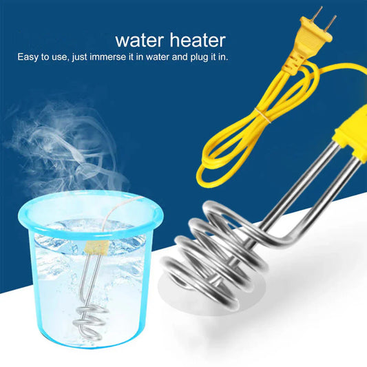 Water heater element with yellow cord and blue background