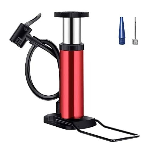 Red and black hand pump with two nozzles on a white background